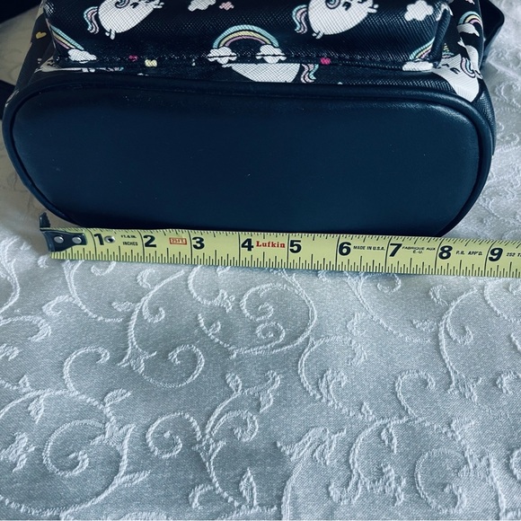 Unicorn And Rainbows Mini Vinyl Backpack Purse Bookbag With Pom Pom - Picture 5 of 10